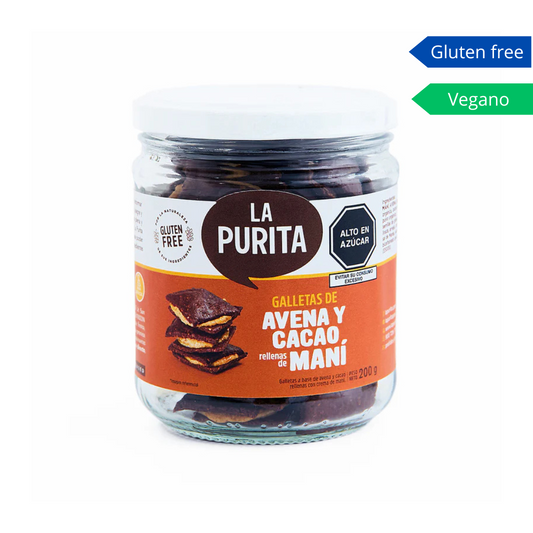 Galletas de avena y cacao rellenas de maní 200g- La Purita